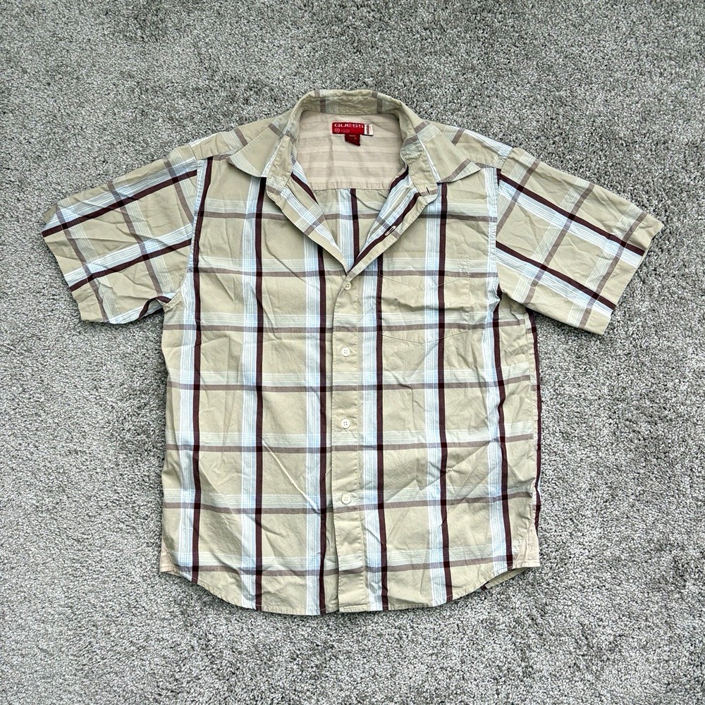 Vintage Y2K/Early 2000s Guess Men's M Plaid Short Sleeve Button-Up Shirt